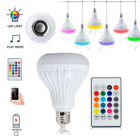 Smart E27 RGB Music Bluetooth Speaker LED Bulb Light 12W Music Playing Dimmable Wireless Led Lamp with 24 Keys Remote Control