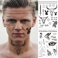 Big Size Malone Tattoo Bull Head Face Sticker Men Neck Hand Back Cool Body Art Temporary Tattoo Sword Letter Fake Tatoo 21x15cm Stickers