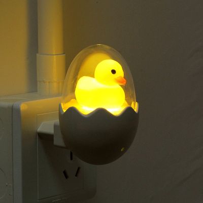 Yellow Egg Duck LED Night Light AC 220V with Remote Control Light Sensor Cartoon Lamp Childrens Bedroom Toilet Home Lighting Night Lights