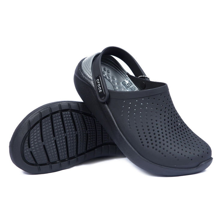 เตรียมส่งของ-จัดส่ง-crocs-literide-สีดำรองเท้าลำลองผู้ชายรองเท้าชายหาดสำหรับผู้ใหญ่จากกรุงเทพฯ