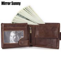 ZZOOI Cross-border New Mens Wallet First Layer Cowhide Genuine Leather Short Clutch Bag Horizontal Coin Purse Three Fold Money Clip