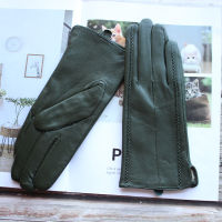 New womens leather gloves color short sheepskin striped velvet lining winter gloves for cold and warm