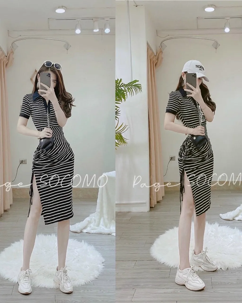 Đầm nữ form body phối cổ sơ mi kèm rút dây đùi giúp siêu tôn dáng, sang chảnh, cá tính 2023