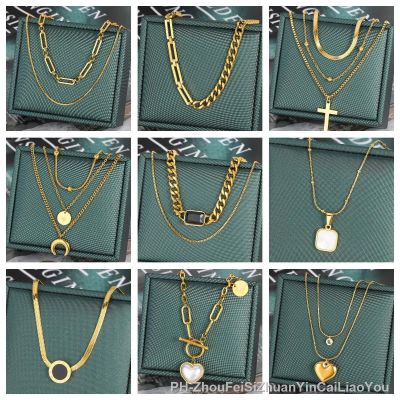 Multilayer Heart Geometry Zircon Pendant Clavicle Chain Stainless Steel Necklaces For Women Hip-Hop Streetwear Jewelry Gift