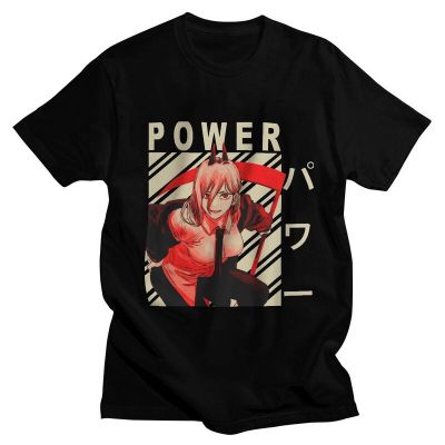 เสื้อเบลาส์ เสื้อยืดแขนสั้น ผ้าฝ้าย พิมพ์ลายอนิเมะ Chainsaw Man Power สไตล์ฮาราจูกุ สําหรับผู้ชายเสื้อยืด