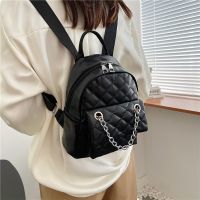[COD] backpack women 2022 new fashion diamond chain large capacity casual soft leather travel