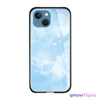 Diorcase สำหรับ Apple iPhone 15 Plus 15 Pro 15 Pro Max มีสีสันหรูหราและน้ำเงินเมฆสีขาวท้องฟ้ามันวาวเคสเคสประกบหลังแบบแข็งกระจกเทมเปอร์เคสโทรศัพท์