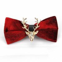 High end Fashion Mens Gold Velvet Bowtie Christmas Metal Elk Head Wedding Luxury Bow Ties Trendy Collar Jewelry Gifts for Men Nails Screws Fasteners