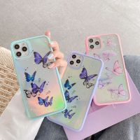 卐 Cute Butterfly Phone Case for iPhone SE 2020 11 12 Pro XS Max XR 7 8 6 Plus Pink Purple Glitter Soft Clear TPU Cover