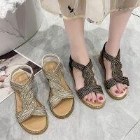 HOT★2022ฤดูร้อน Rhinestone รองเท้าแตะแฟชั่นรองเท้าสตรีแบบสบายๆรองเท้าแตะคริสตัล Bling Wedges เปิดชายหาด