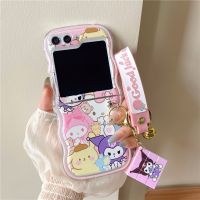 SANRIO เคสโทรศัพท์มือถือแบบนิ่ม กันกระแทก ลายการ์ตูนซานริโอ้ คุโลมิน่ารัก พร้อมสายโซ่คล้อง สําหรับ Z Flip5 Flip 3 4 5G