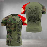 Soldier-ARMY-VETERAN (สต็อกเพียงพอ) Swiss Country Flag 3D Printed High Quality Milk Fiber T-shirt Summer Round Neck Men Female Casual Top-4คุณภาพสูง size:S-5XL