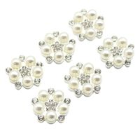 New 10Pcs/Lot 16mm Metal Alloy Flat Pearl Buttons DIY Exquisite Handmade Crystal Bow Wedding Decoration Accessories Haberdashery