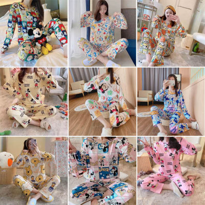 ‼sale‼ พร้อมส่ง ชุดนอน ชุดนอนลายการ์ตูน เสื้อแขนยาว-กางเกงขายาว Womens pajama