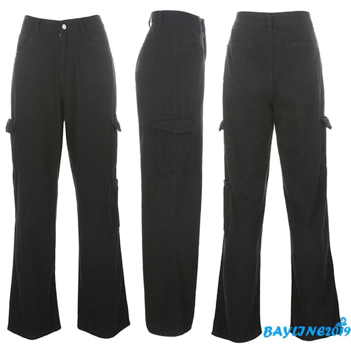 bay-กางเกงยีนส์ขากว้างเอวสูงทรงหลวมมีกระเป๋ากางเกงสีขาว-น้ําเงิน-น้ําเงิน-สีน้ําเงิน-สีน้ําเงิน-สีดําสําหรับผู้หญิง