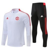 2021-2022 MU ชุดฝึกซ้อมกีฬาสำหรับฤดูหนาว,เสื้อฟุตบอลแบบมีซิปสีขาว S-XXL