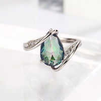 Seven Rainbow Topaz Stone Ring Female Water Droplet Ring Light Luxury Small INS Mosan Diamond Jewelry 9TQM