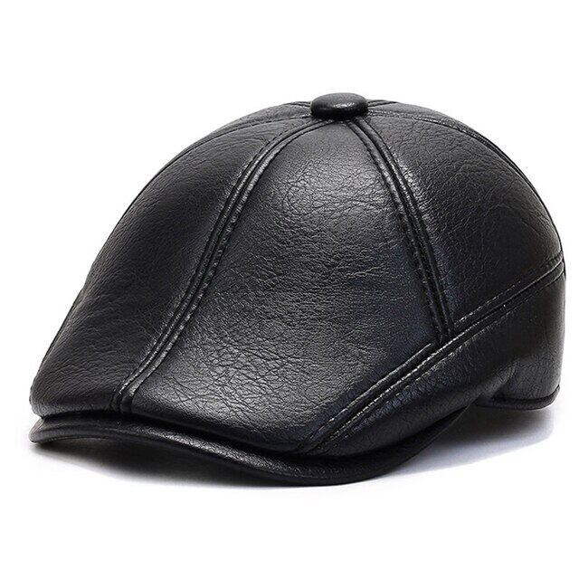 หมวกหนังหมวกเบเร่ต์สำหรับผู้ชาย-หมวกการป้องกันหูอบอุ่นหนังแท้100-หมวกคุณพ่อสำหรับใส่ทำกิจกรรมนอกบ้าน82915