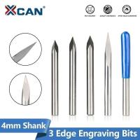 XCAN 4mm Shank Carbide Milling Cutter 3 Edge Pyramid Engraving Bits 20-90 Degrees Tip 0.1/0.2/0.3mm Router Bit Woodworking Tools