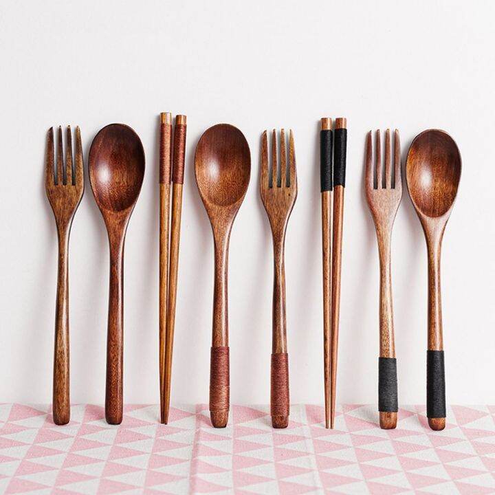 DETAILE 3PCS Gift Dinnerware Kitchen Dinner Kit Wooden Natural Utensils