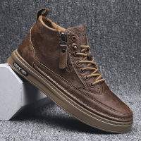 Trend Mid Cut Winter Boots For Men Outdoor Walking Mens Boots With Zipper Rubber Bottom Lace Up Mens Casual Shoes Male Shoes