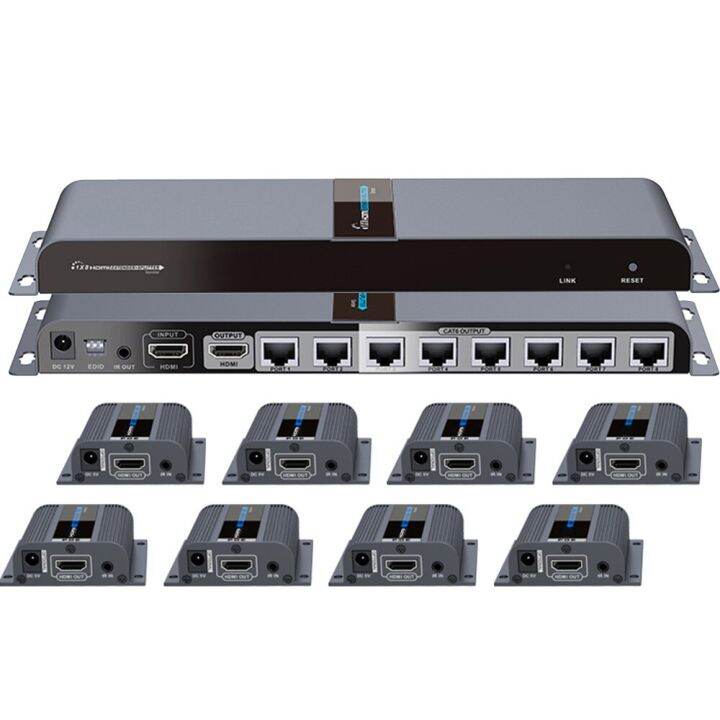 lkv718pro-hdmi-เข้ากันได้1x8-extender-splitter-8-way-1x8-splitter-extender-โดย-cat5e-6สายถึง40m-รวม8-receivers