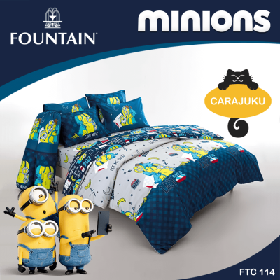 FOUNTAIN ชุดผ้าปูที่นอน มินเนียน Minions FTC114 สีน้ำเงินกรมท่า #ฟาวเท่น ชุดเครื่องนอน 3.5ฟุต 5ฟุต 6ฟุต ผ้าปู ผ้าปูที่นอน ผ้าปูเตียง ผ้านวม Minion