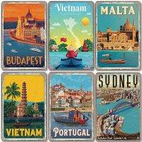 2023 ☾ Famous City Landscape Poster Vintage Metal Signs Budapest Malta Sydney Tin Plate Retro Wall Art Decor for Living Room Home