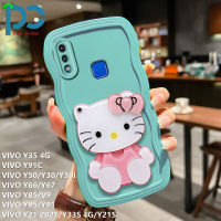 เคสสำหรับ VIVO Y21 2021 Y33S Y21S 4G Y35 Y30i Y30 4G เคส Y66 Y50 Y67 Y91C Y91 Y95เปลือกหอยแข็งน่ารักแบบนิ่มลายฝาหลังเฮลโลคิตตี้เคสกระจกเงาโต๊ะเครื่องแป้ง