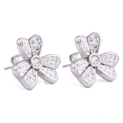 2022 Hot Sale Stainless steel earrings with zircon flowers female Crystal fromSwarovskis Sweet temperament Fine Jewelry Women