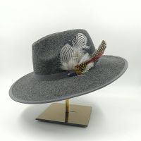 Mens Cap Feather Fedora Hat with Knot Wool Felt Hat Summer Jazz disco Mens and Womens Black Big Brim Gentleman Fedoras