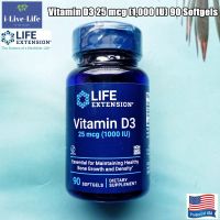 วิตามินดี3 Vitamin D3, 25 mcg (1,000 IU) 90 Softgels - Life Extension D-3 D 3