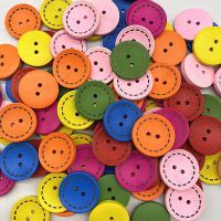 New15-25mm Colored Childrens Round Buttons with Wooden Dotted Lines Handmade  Scrapbooking for Wedding Decor Sewing Accessories Haberdashery