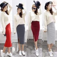 COD ✟☁ CUZ81VG V SHOP Autumn Winter Knitted Stretch High Waist Knee Length Slim Bodycon Long Split Skirt Mid Calf Pencil Skirts Female Skirt