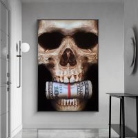 บทคัดย่อ Skull Head With Money Canvas โปสเตอร์และภาพพิมพ์-Unique Dollar Art ภาพวาดผ้าใบสำหรับ Home Bar Wall Decor