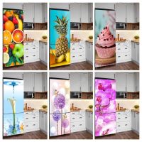 Kitchen Fruit Vegetable Vinyl Fridge Stickers Full Door Cover Adhesive Refrigerator Wallpaper Pink Flower Marble Butterfly Decal Wall Stickers Decals