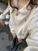 RalphˉlaurenˉHigh Quality 22 22S early autumn retro vintage half zipper lapel loose top long sleeve polo sweater