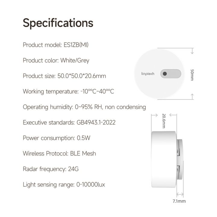 xiaomi-mijia-linptech-เซ็นเซอร์ตรวจจับคน-es1คลื่นขนาดมิลลิเมตรการเชื่อมโยงของมนุษย์กับระยะทางตรวจจับ6เมตร