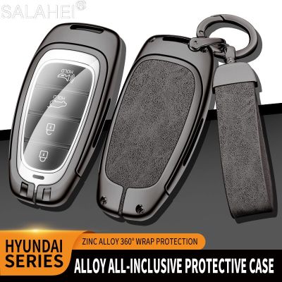 Zinc Alloy Leather Car Smart Remote Key Bag Cover Fob Case Shell For Hyundai Tucson L 2023 2022 Keyless Keychain Accessories