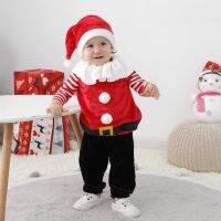 [COD] Childrens wholesale childrens four-piece suit Claus hat baby clothes