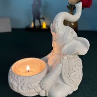 XIYUANN Resin Elephant Candle Holder Lucky Elephant Carved Elephant Statues Creative Fade Resistant Animal Candle Tray Wedding