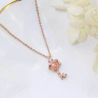 COCOJEWELRY Kalung Liontin Necklace Fashion Pink Crystal Pendant Rose Gold Chain Necklaces Women Jewelry