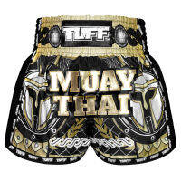 กางเกงซ้อม มวยกางเกงมวย กางเกงมวยไทย กางเกงกีฬา TUFF Muay Thai Boxing Shorts New Retro Style Golden Gladiator in Black