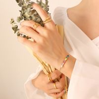 2023 Adjustable Design Rainbow Zircon 18K Gold Plated Titanium Steel Cuff Bracelet For Women Fine Jewelry Gift Accessories