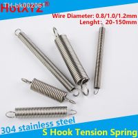 ☈⊙ 304 Stainless Steel S Hook Tension Cylindroid Helical Pullback Extension Tension Coil Spring Wire Diameter 0.8mm 1.0mm 1.2mm