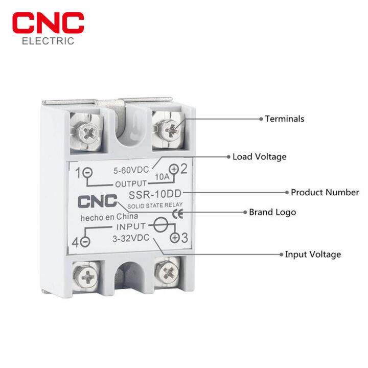 cnc-โซลิดสเตรีเลย์-ssr-25dd-40dd-dc-ควบคุม-dc-สีขาวเชลล์เฟสเดียวที่มีฝาครอบพลาสติกอินพุต3-32โวลต์เอาท์พุท5-60โวลต์