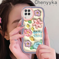 Chenyyka เคสปลอกสำหรับ Samsung กาแลคซี A22 4G A22 5G เคส M22ดอกไม้น่ารัก3มิติแฟชั่นกันกระแทกสีสันคลื่นเคสนิ่มโปร่งใสเคสโทรศัพท์แบบใสป้องกันเลนส์กล้องกรอบซิลิโคน