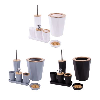 【jw】∋✻♘  Acessórios do banheiro Set Mouthwash Cup Bandeja Trash Dish 7 Peças