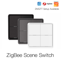 Tuya ZigBee สมาร์ทฉากสวิทช์4แก๊ง12ฉากสมาร์ทบ้านฉากสวิทช์ปุ่มสนับสนุนสมาร์ทชีวิต App ทำงานร่วมกับ Zigbee เกตเวย์