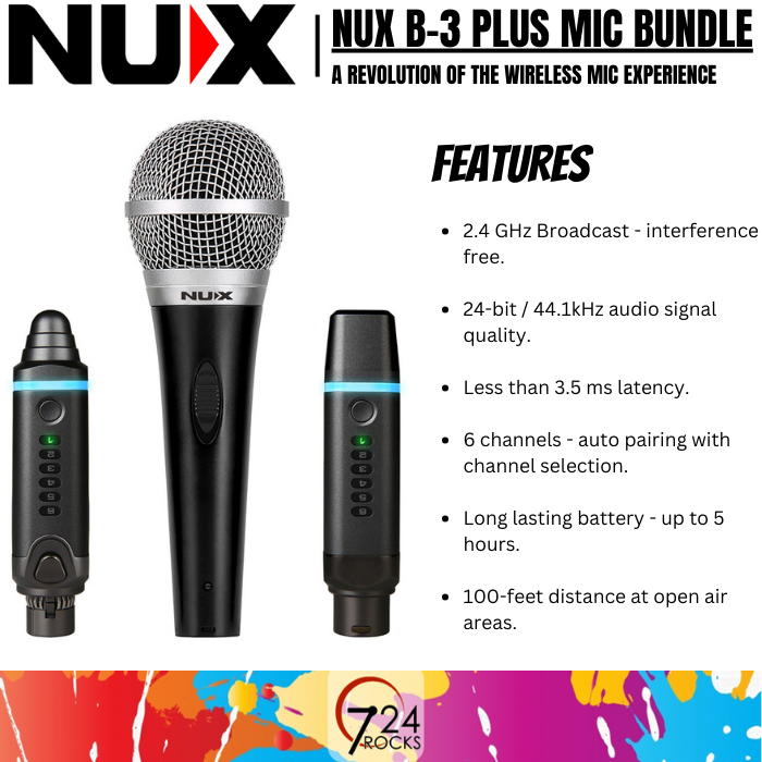 NUX Wireless System NUX B-3 Plus Mic Bundle Microphone System Wire Mic ...